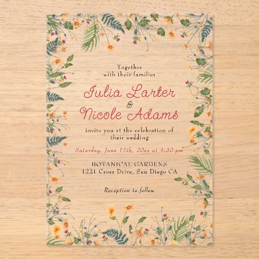 ボタニカルダフォジルデイジー牡丹結婚の花 アクリル招待状 (正面)