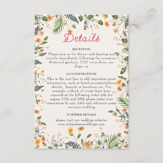 ボタニカルダフォジルデイジー牡丹結婚の花 エンクロージャーカード (正面)