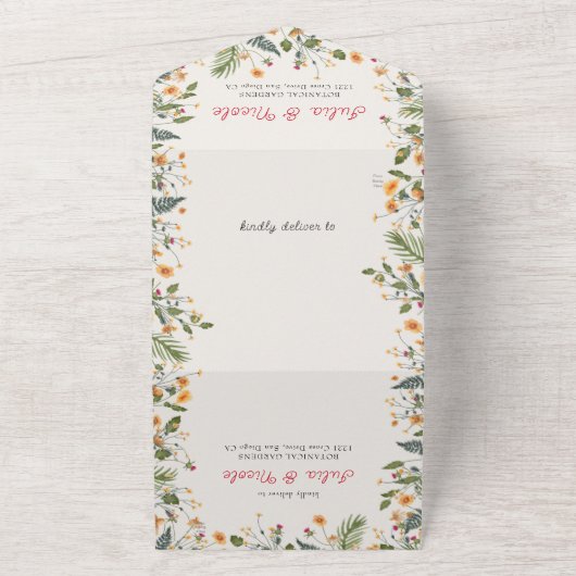 ボタニカルダフォジルデイジー牡丹結婚の花 オールインワン招待状 (外側)