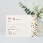 ボタニカルダフォジルデイジー牡丹結婚の花 出欠カード (スタンド正面)