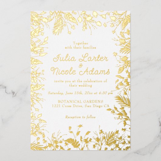 ボタニカルダフォジルデイジー牡丹結婚の花 箔招待状 (正面)