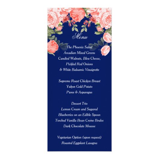 ボタニカルダークブルーとコーラルフラワー – メニュー (正面)