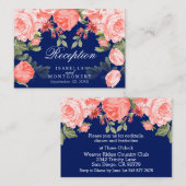ボタニカルダークブルーとコーラルフラワー – 披露宴 エンクロージャーカード (正面/裏面)