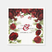 ボタニカルダークレッド結婚フローラ スタンダードカクテルナプキン (正面)