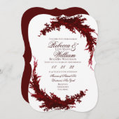 ボタニカルダーク赤と白結婚式招待状 招待状 (正面/裏面)