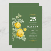 ボタニカルチックイエロー&グリーンフローラ25th誕生日 招待状 (正面/裏面)