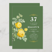 ボタニカルチックイエロー&グリーンフローラ37th誕生日 招待状 (正面/裏面)