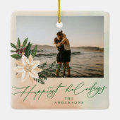ボタニカルツーカップル写真ホリデーカスタムキープサケ セラミックオーナメント (裏面)