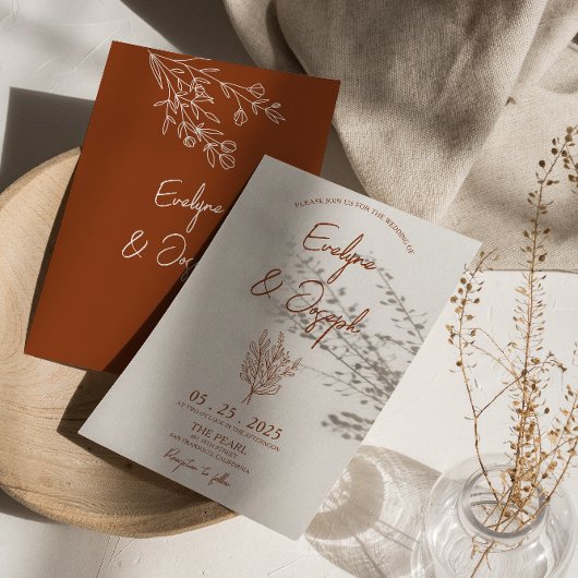 ボタニカルテラコッタフローラボホトレンディー結婚ズ 招待状