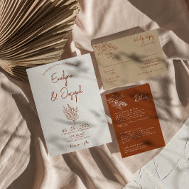 ボタニカルテラコッタフローラボホユニーク結婚ズ 招待状