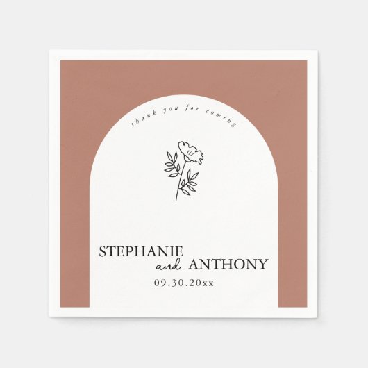 ボタニカルテラコッタ ワイルドフラワー アーチ ウェディング スタンダードカクテルナプキン (正面)