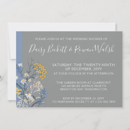 ボタニカルデイジーイエロー&ネイビーウェディングシャワー 招待状 (正面)