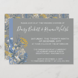 ボタニカルデイジーイエロー&ネイビーウェディングシャワー 招待状