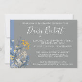 ボタニカルデイジーイエロー&ネイビーブルーブライダルシャワー 招待状 (正面)