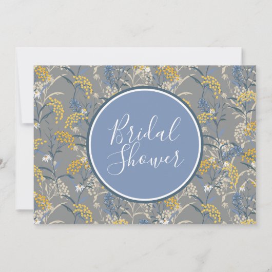 ボタニカルデイジーイエロー&ネイビーブルーブライダルシャワー 招待状 (裏面)