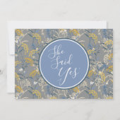 ボタニカルデイジーイエロー&ネイビー婚約パーティ 招待状 (裏面)