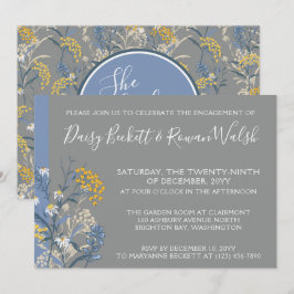 ボタニカルデイジーイエロー&ネイビー婚約パーティ 招待状