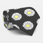 ボタニカルデイジーパステルフラワーブラック ネクタイ (ロール)