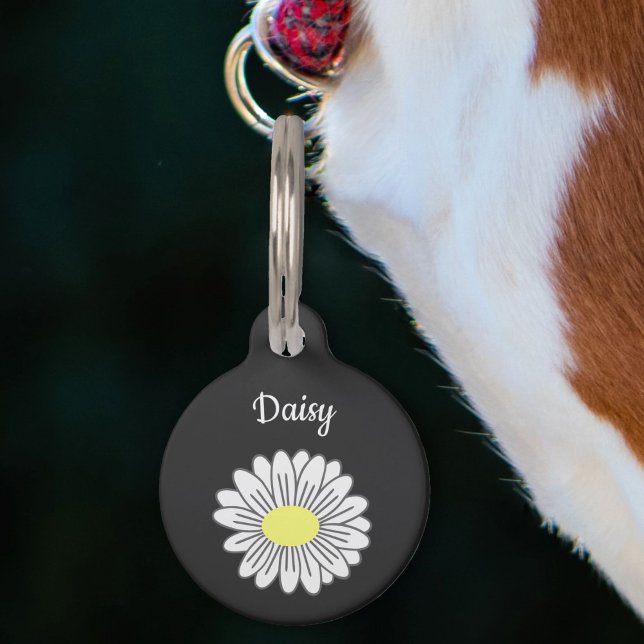 ボタニカルデイジーフラワーブラックペットタグ ペット　ネームタグ (Daisy Flower Black Pet Tag)