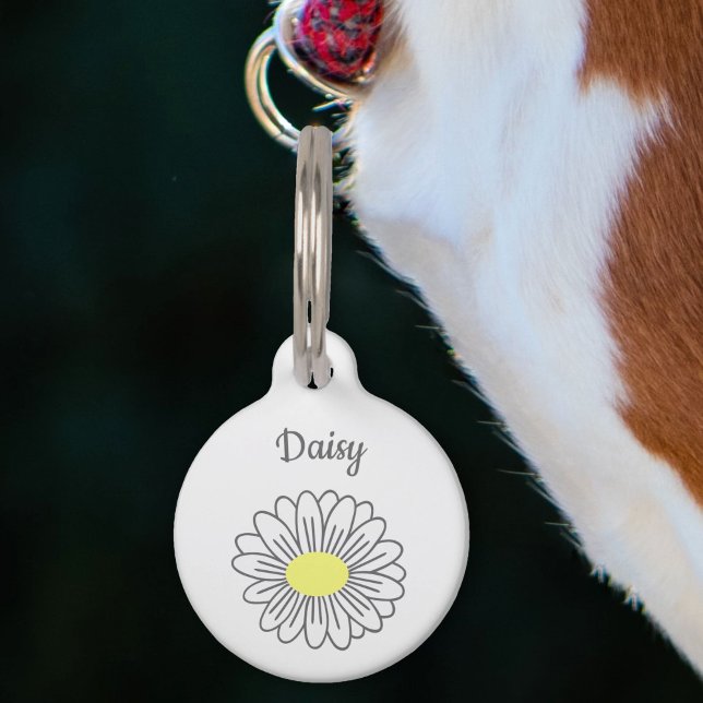 ボタニカルデイジーフラワーホワイトペットタグ ペット　ネームタグ (Daisy Flower White Pet Tag)