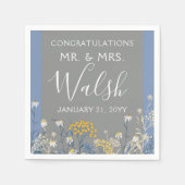 ボタニカルデイジーフローライエロー&ネイビーブルー結婚ズ スタンダードカクテルナプキン (正面)