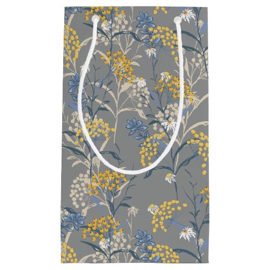 ボタニカルデイジーフローライエロー&ネイビーブルー結婚ズ スモールペーパーバッグ (正面)