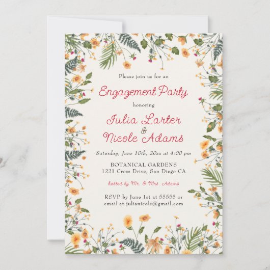 ボタニカルデイジー牡丹フラワーズ婚約パーティ 招待状 (正面)