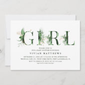 ボタニカルトロピカルグリーン&金ゴールドガールベビーシャワー 招待状 (正面)