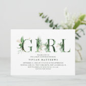ボタニカルトロピカルグリーン&金ゴールドガールベビーシャワー 招待状 (スタンド正面)