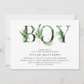 ボタニカルトロピカルグリーン&金ゴールドボーイベビーシャワー 招待状 (正面)