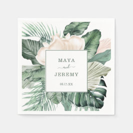 ボタニカルトロピカルフローラビーチ結婚式ナプキンス スタンダードカクテルナプキン