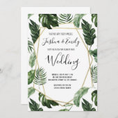 ボタニカルトロピカルモンステラの葉のウェディング 招待状 (正面/裏面)