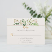 ボタニカルドリームグリーン金ゴールド芽RSVP 出欠カード (スタンド正面)
