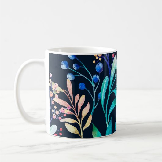 ボタニカルナイト:果実と葉の水色 コーヒーマグカップ (左)