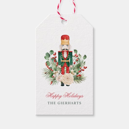 ボタニカルナツクラッカーハッピーホリデーズクリスマス ギフトタグ (正面)