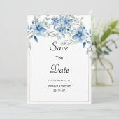 ボタニカルネイビーブルーミントフローラ保存日付 招待状 (スタンド正面)