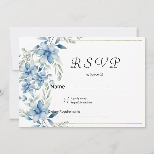 ボタニカルネイビーブルーミントフローラRSVP 招待状 (正面)