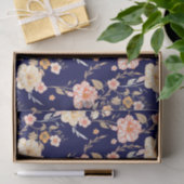 ボタニカルネイビー赤面ピンクフローラヴィンテージ エレガント 薄葉紙 (ギフト)