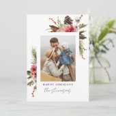 ボタニカルハッピーホリデーズフォトホリパーソナライズされたーダ シーズンカード (スタンド正面)