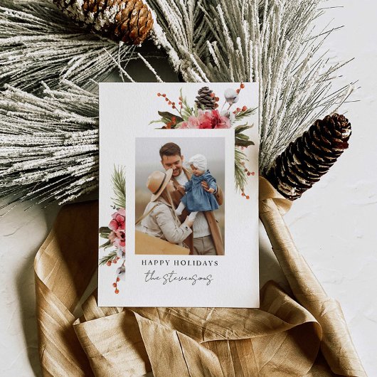 ボタニカルハッピーホリデーズフォトホリパーソナライズされたーダ シーズンカード