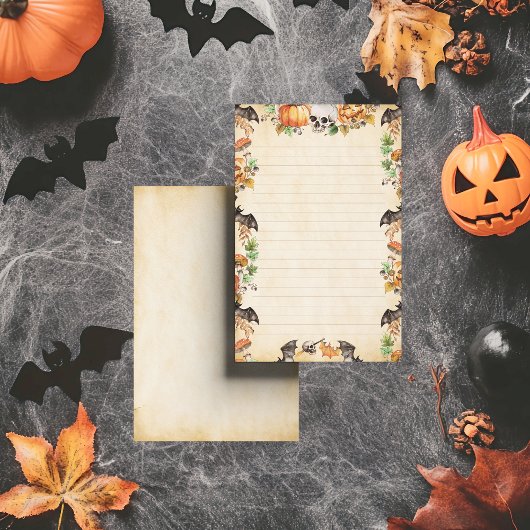 ボタニカルハロウィンとこうもりとカボチャが並ぶ 便箋