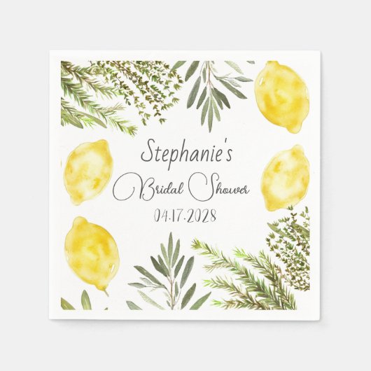 ボタニカルハーブレモンズウォーターブライダルシャワー スタンダードカクテルナプキン (正面)