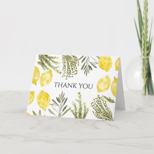 ボタニカルハーブレモン水彩ありがとう 招待状 (正面)