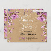 ボタニカルバイオレットフローラクラフト紙ブライダルシャワー インビテーションポストカード (正面/裏面)