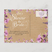 ボタニカルバイオレットフローラクラフト紙ブライダルシャワー インビテーションポストカード (裏面)