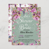 ボタニカルバイオレットフローラフレームミニティブライダルシャワー インビテーションポストカード (正面/裏面)