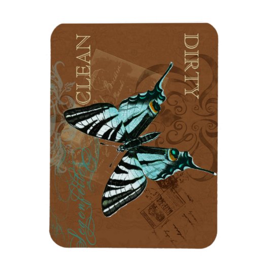 ボタニカルバタフライヴィンテージクリーン汚れ食洗機 マグネット (縦)