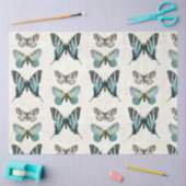 ボタニカルバタフライヴィンテージブルーnホワイトデコページ 薄葉紙 (クラフト)