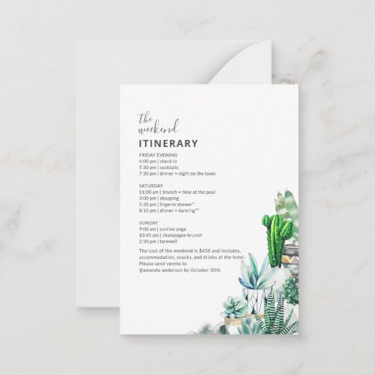 ボタニカルバチェロレッテウィークエンドパーティー予算招待状 ノートカード (裏面)