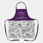 ボタニカルバラブラックとパープルパーソナライズされた エプロン (正面)